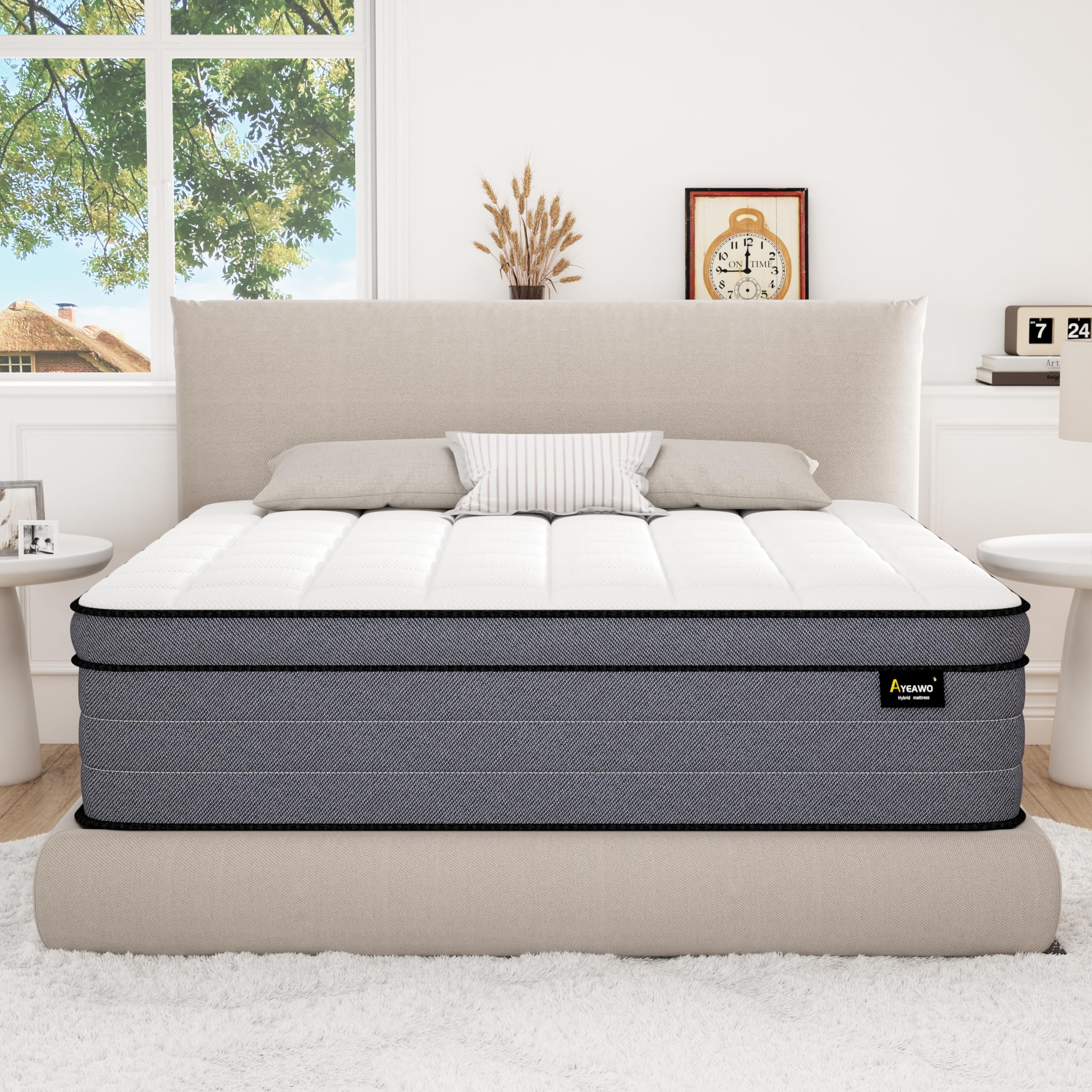 Photo 1 of Ayeawo 14 Inch Firm King Size Mattress - Colchones King Hybrid with Individual Spring & Gel Memory Foam, Lumbar Support, Pressure Relief, Motion Isolation, CertiPUR-US, 365 Night Trial