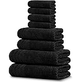 Tens Towels Pack of 8 Towels Set, 2 Extra Large Bath, 2 Hand, 4 Washcloths, 100% Cotton, Lighter Weight, Quicker to Dry, Super Absorbent, Perfect for Bathroom, Black