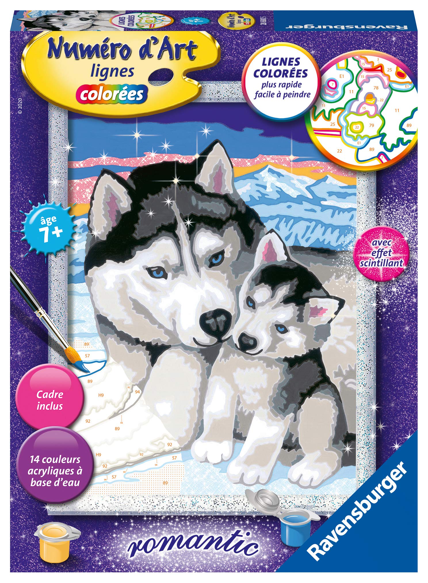 Ravensburger Medium Art Number - Husky Soft Kisses - Creative Hobby - Acrylic Painting Kit - Relaxing Activity - Child 7 Years Old - 28680