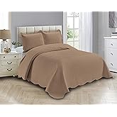 Linen Plus Luxury Oversized Coverlet Embossed Bedspread Set Solid Taupe Full/Queen Bed Cover New # Ashley