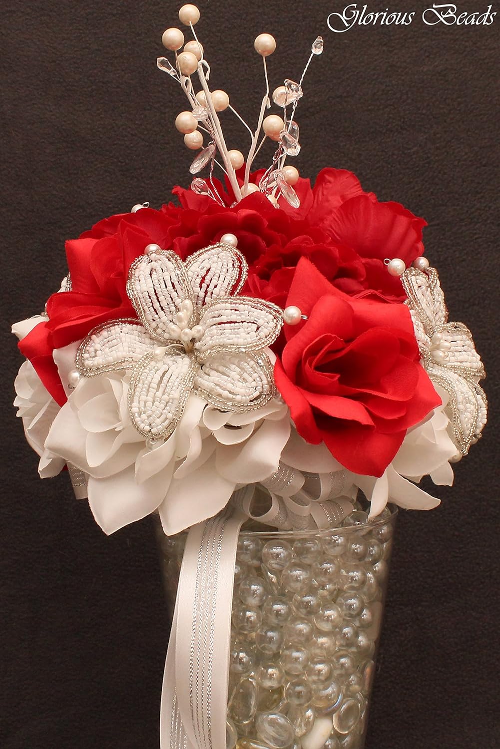 Amazon Com Red Beaded Lily Wedding Bridal Bouquet Red And White