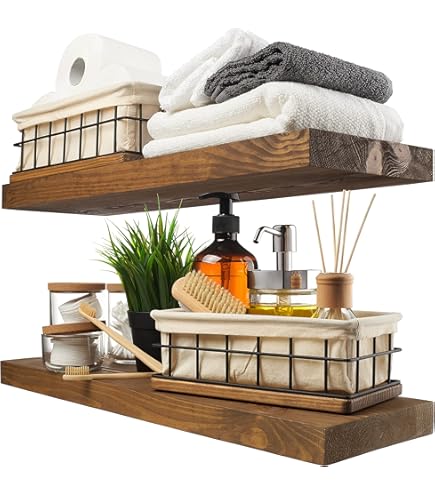 Urbandi Estantes Flotantes Modernos De 3 Pulgadas De Espesor Para Pared, Estantes Anchos Para Cocina, Sala De Estar, Dormitorio Y Baño, Madera De Pino Natural, Estante De Madera Rústico, (juego De