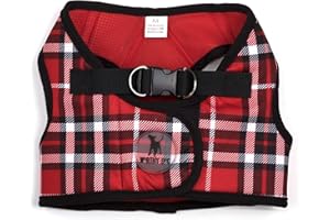 The Worthy Dog Sidekick Padded Harness Red Plaid Pattern With Secure Back Buckle, Adjustable Velcro, and D rings for Leash - Cute, Fashionable, and Comfy Doggy Outdoor Walking Vest Accessory - X-Small