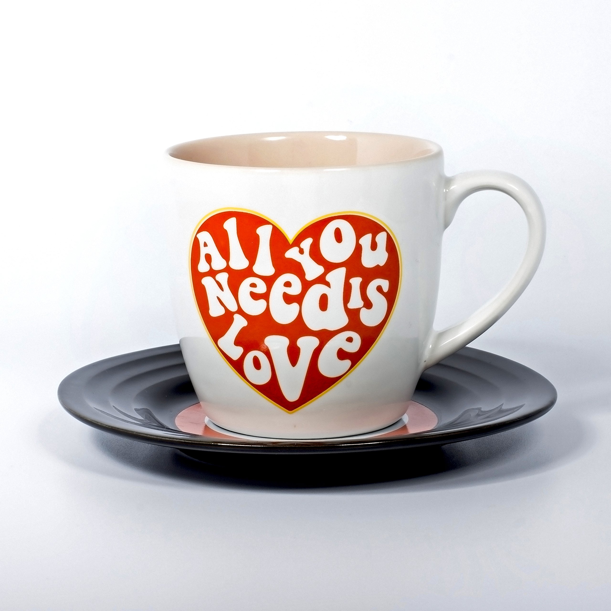 Thumbs Up LandM Love Mug and Saucer Set, White, Set of 2