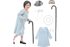 TUOWEEY Girls 100 days of school costume Grandma dress Halloween cosplay Little Old Lady Costume for kids