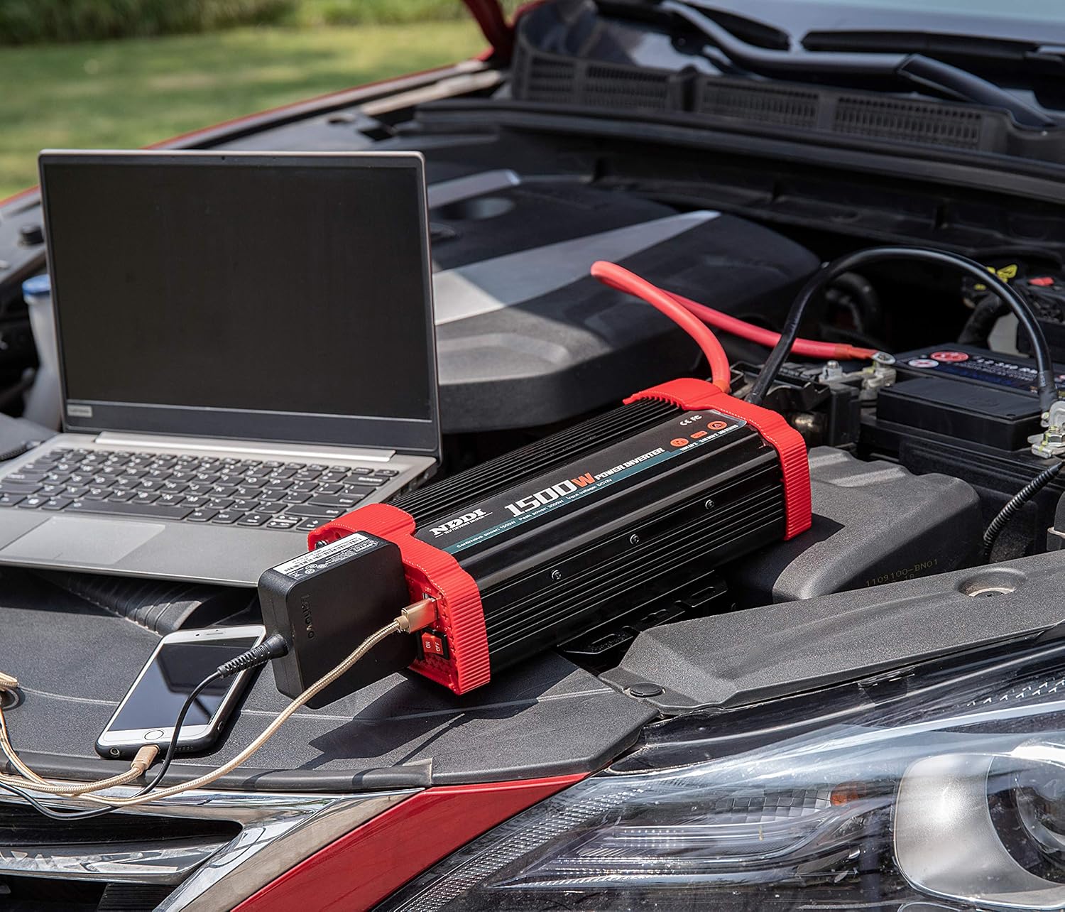 NDDI 1500W Car Power Inverter 12V DC to 110V AC Car Converter Charger Adapter with Dual 3.1A USB Port and AC Outlets Quick Charging: Automotive
