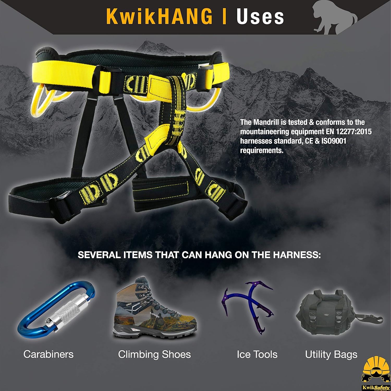 KwikSafety (Charlotte, NC Mandrill (Combo Pack) Comfort Climbing Harness, Heavy Duty Locking Carabiner, Tool Lanyard & Clip, Lightweight Padded Adjustable Half Body Waist Belt 310lb Limit Mountain : Sports & Outdoors