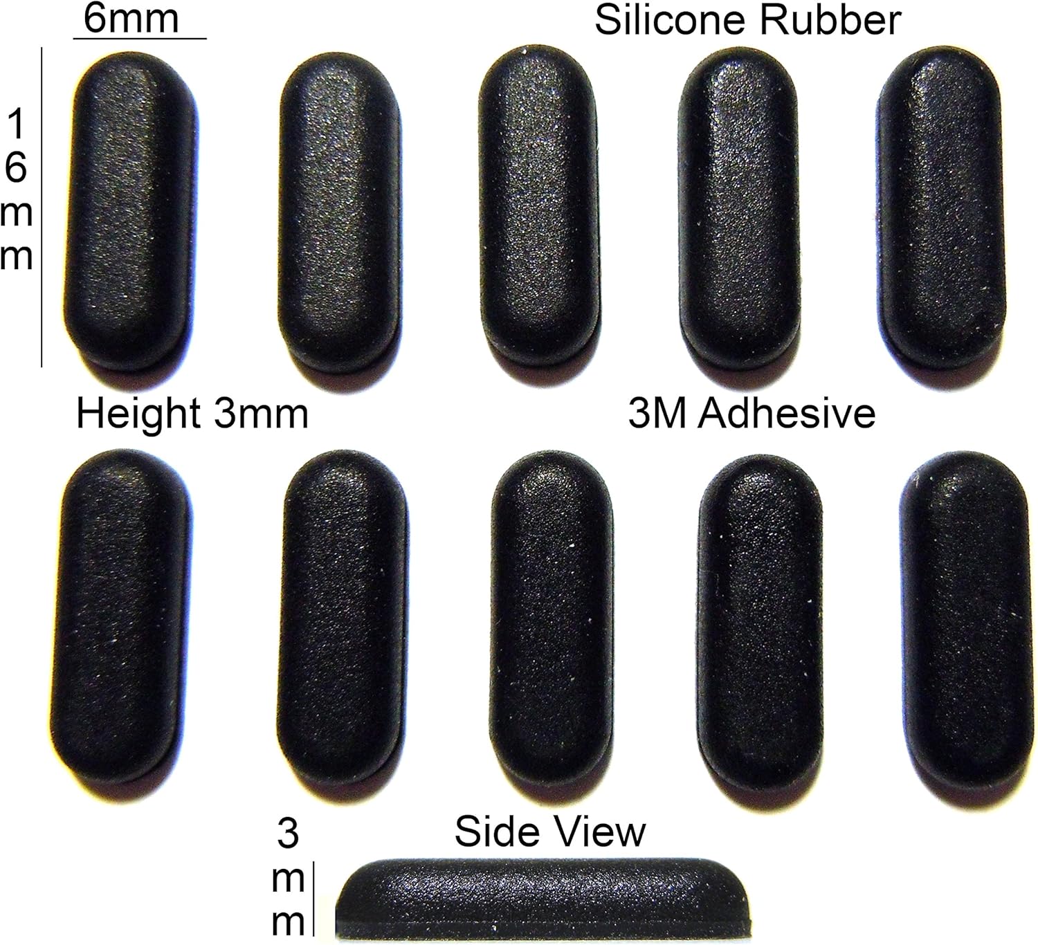 Silicone Rubber Feet 16mm(L) x6mm(W) x 3mm(H) Self Adhesive 10pcs
