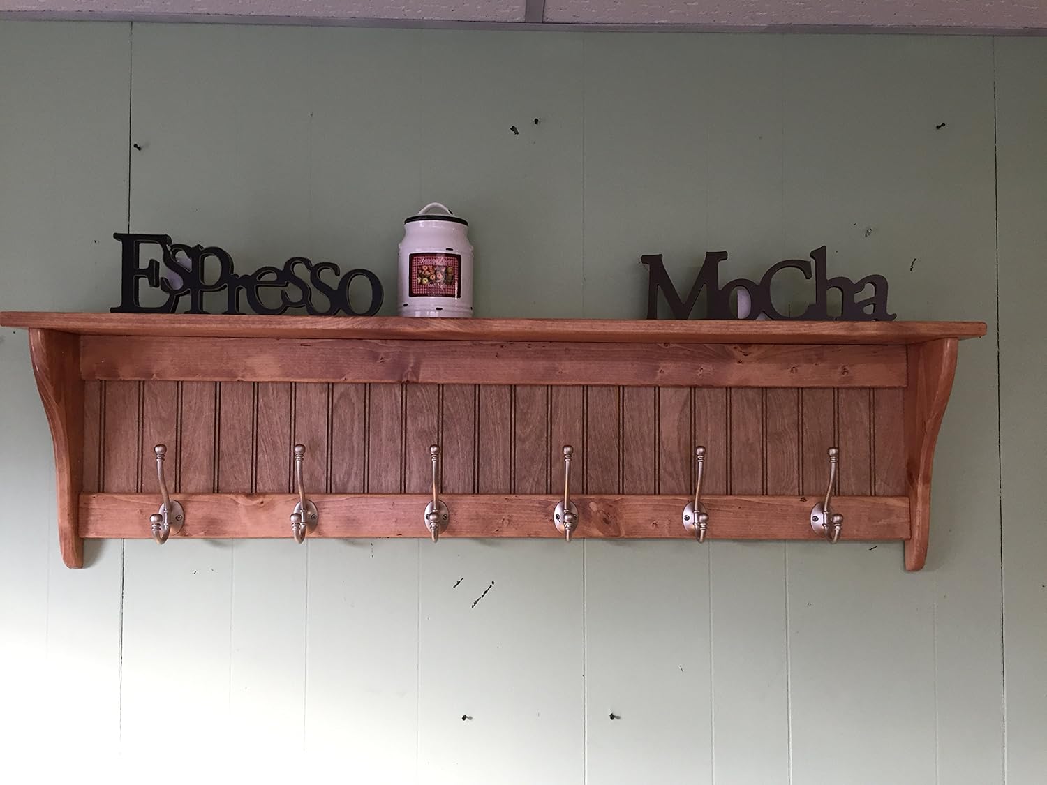 Wall Coat Rack 48" Wide Shelf with Satin Chrome Hooks Handmade