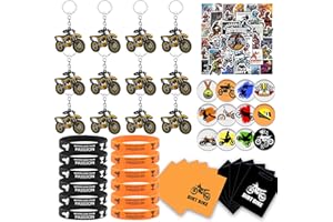 BANBALLON 98 PCS Dirt Bike Party Favor Dirt Bike Key Chains Silicone Wristband Stickers Goodie Bags Button Badges For Dirt Bike Party Club Gift Boy Man’s birthday party Supplies