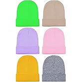 Cooraby Kid's Winter Beanies Knitted Warm Cold Weather Beanie Hats Boys Girls Caps (Fluorescent Green, Beige, Yellow, Assorted Color, 6)