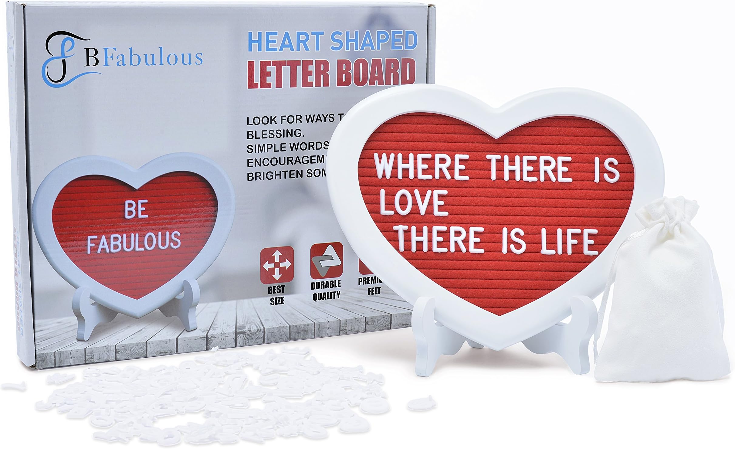 Heart-Shaped Felt Letter Board – 8x8 Inches Felt Board with Letters – Ideal for Special Events & Decoration – Includes Stand, Wall Hooks & Scissors – Premium Quality Changeable Letter Board