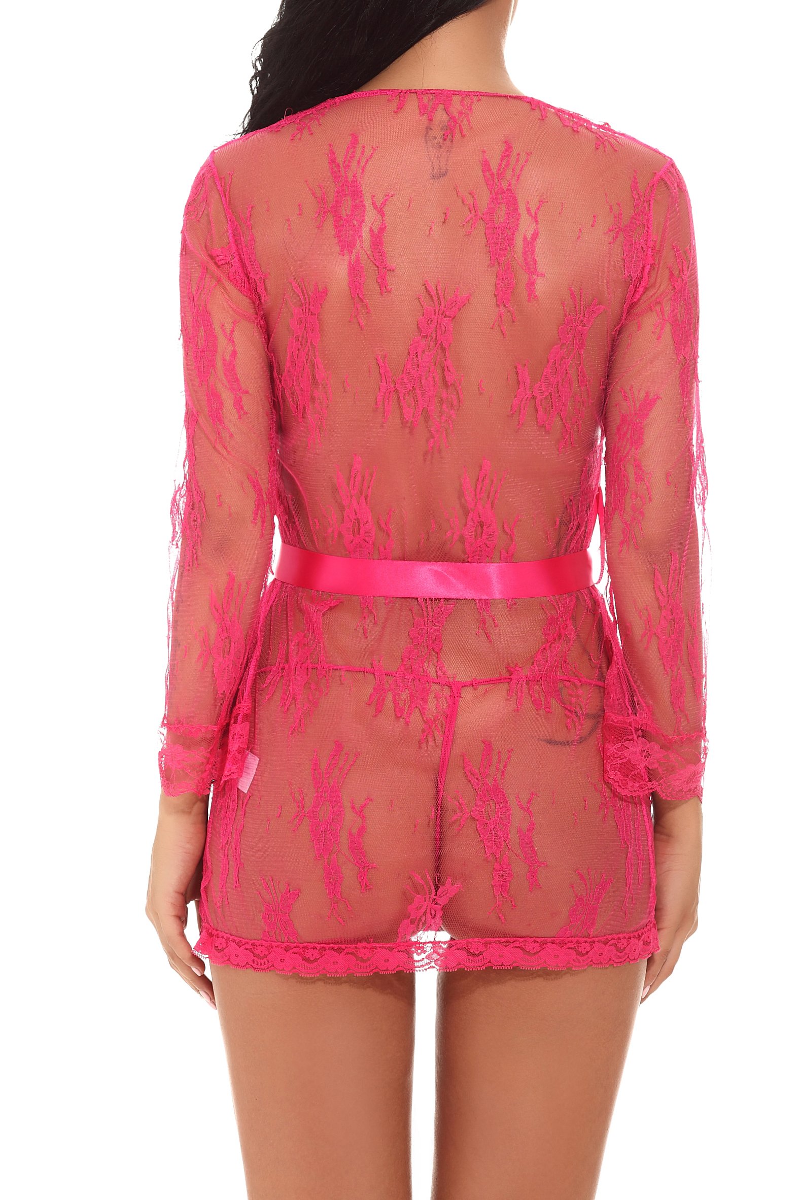 Memory baby Women\'s Lace Robe Sexy Lingerie Nightgown Transparent Mesh Lingerie (Pink, X-Large)