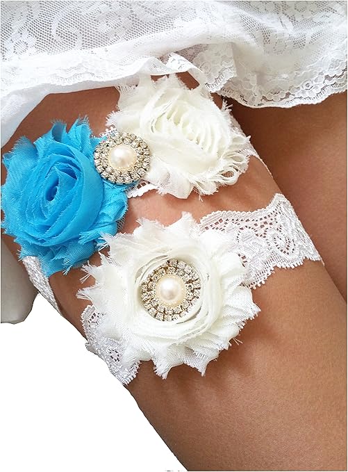 Amazon Com Wedding Garters For Bride Lace Vintage Ivory Blue Keepsake Toss Garter Set Of Two For Prom Bridal Gift Home Kitchen