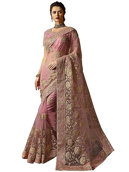 Womens Net Saree with Blouse Piece (Multicolour)
