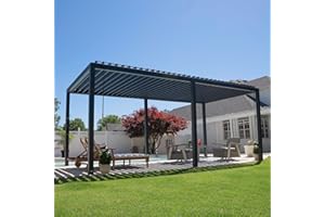 Backyard Discovery Sarasota 20' x 10' Galvanized Steel Louvered Pergola Kit with Adjustable Roof, Shade, Rain Protection, High-Wind Rating, Gutter System for Outdoor Patio, Garden, Deck, Entertaining