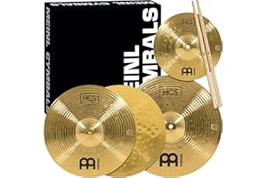 MEINL CYMBALS HCS Cymbal Set Box Pack for Drums with 13" Hihats, 14" Crash, Plus Free 10" Splash, Sticks, Lessons — MADE IN GERMANY — Durable Brass, 2-YEAR WARRANTY