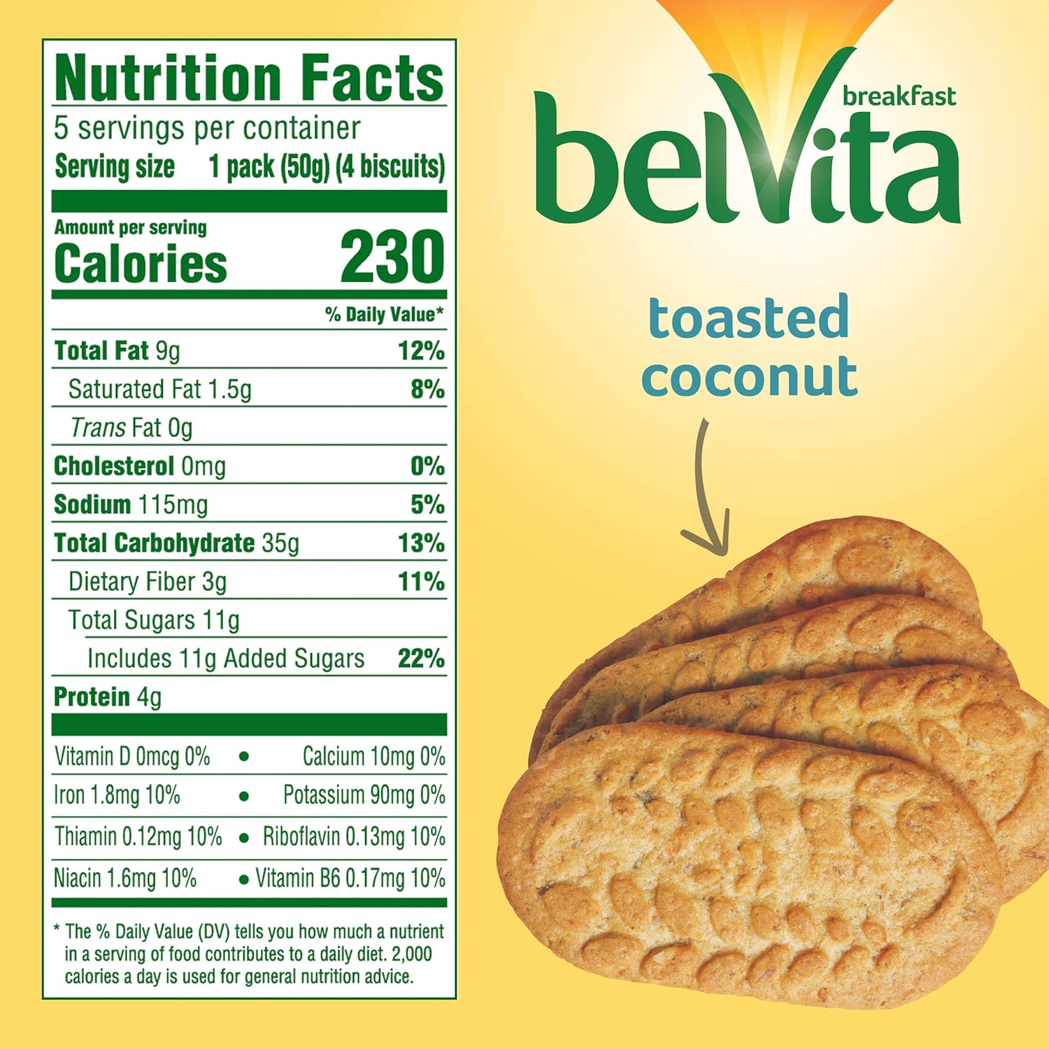 belVita Toasted Coconut Breakfast Biscuits, 6 Boxes of 5 Packs (4
