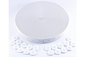 Flat Sewing Band Spool with Buttonholes, Elastic Stretchable, Ideal for DIY Waistbands and Necklines (White, 3/4 inch × 20 Ya