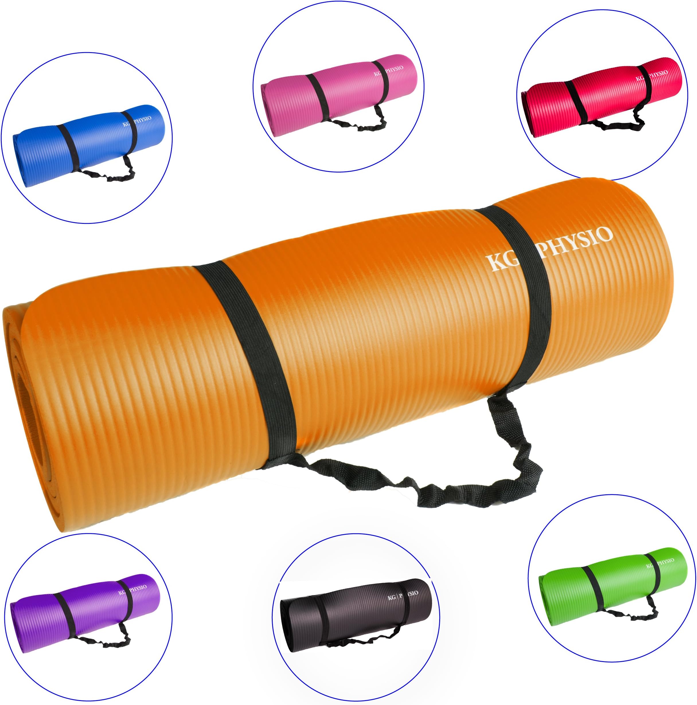 KG Physio Yoga Mat or Exercise Mat with Bonus Strap Included. 183cm x 60cm x 1cm