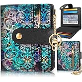 Bistup Wallet Women Slim Cute Leather Thin Bifold Small Card Wallet Purse for Ladies Teen Girls Female Medium Aesthetic Tiny Boho Simple Unique Pretty Modern Credit Card Holder with Keychain Rfid