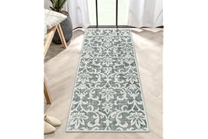 Morebes Vintage Laundry Room Rug,2x5 Rug Runner Non Slip, Washable Entryway Rug, Non Shedding Distressed Floral Kitchen Sink Indoor Floor Carpet Runner for Bathoom Dorm, Light Grey