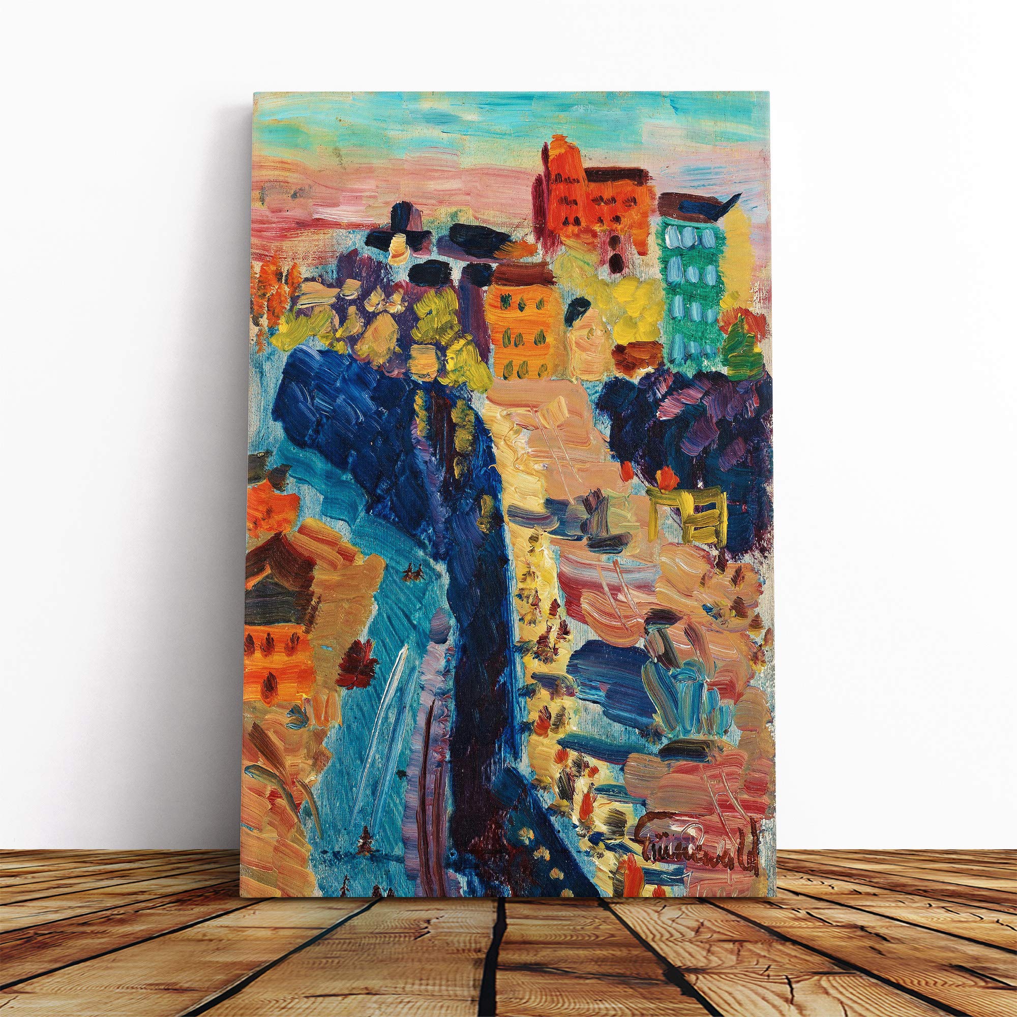 Isaac Grunewald Street Scene Canvas Print | Gallery Wrapped 30mm Frame Wall Art | 20x14 inches | Ready to Hang | Modern Cityscape Picture | Living Room Bedroom Lounge Office