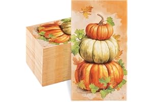 Homlouue 100 PCS Thanksgiving Pumpkin Paper Napkins, 3-Ply Fall Napkins, Thanksgiving Napkins Disposable, Fall Hand Towels Paper, Guest Disposable Hand Towels for Bathroom Kitchen Home (13"x15.8")