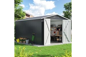 DAUSOLA 10x12 FT Outdoor Storage Shed, Metal Garden Tool Shed with Updated Frame Structure and Lockable Doors, Ideal for Backyard Garden Patio Lawn, Grey