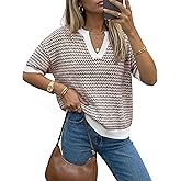 Arach&Cloz Women's 100% Cotton Polo V Neck Striped Short Sleeve Spring Casual Pullover Sweaters 2026