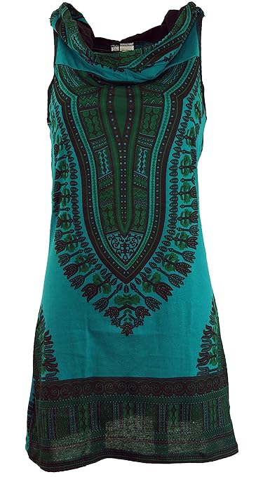 Guru-Shop Kapuzen Dashiki Minikleid, Goa Festivalkleid, Damen, Baumwolle, Kurze Kleider Alternative Bekleidung