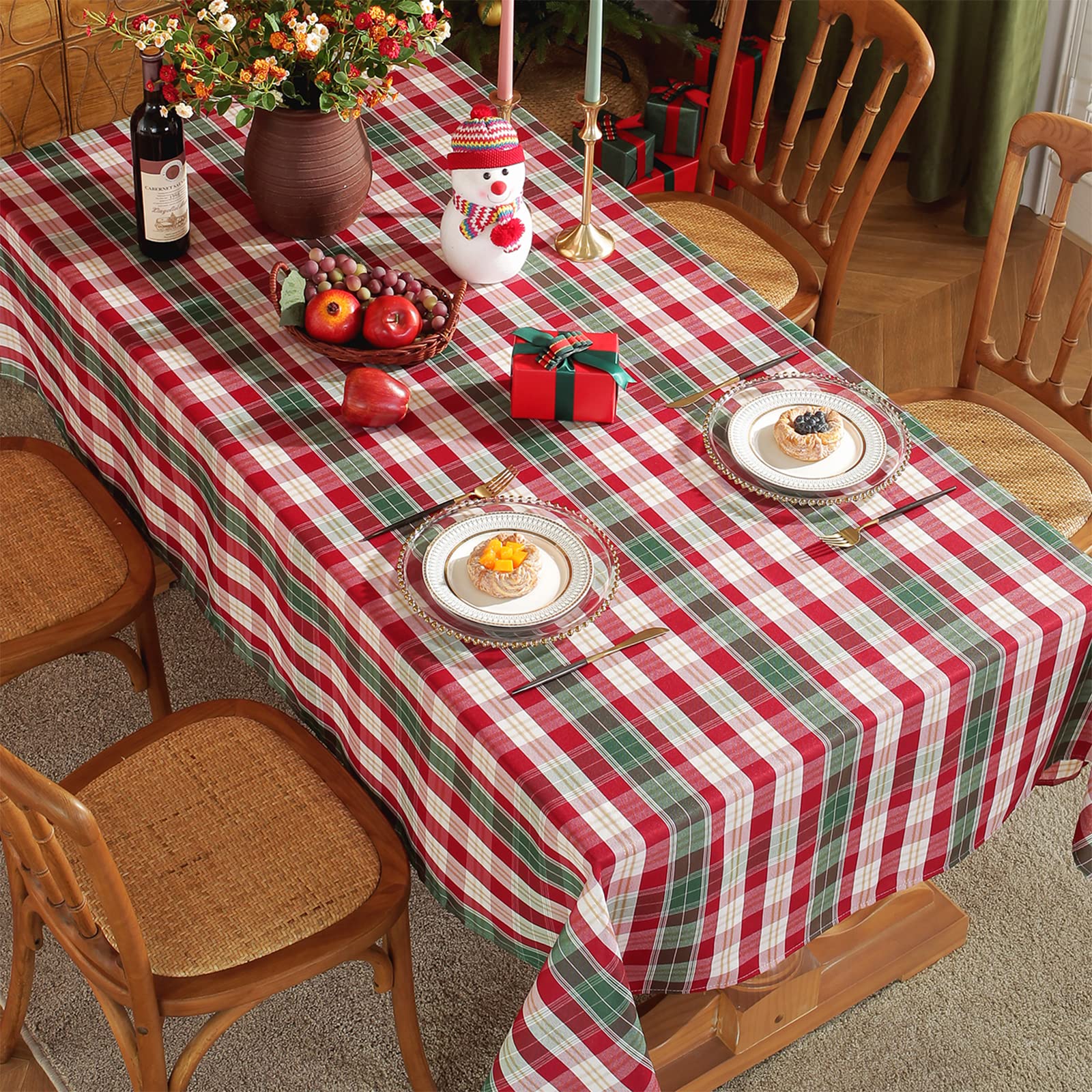 Photo 1 of SASTYBALE Red and White Plaid Tablecloth,Rectangle Xmas Metallic Fabric Table Cloth Wrinkle Resistant Heavy Weight Polyester Table Cloths for Holiday Kitchen Dinning Tabletop(60" x 102")