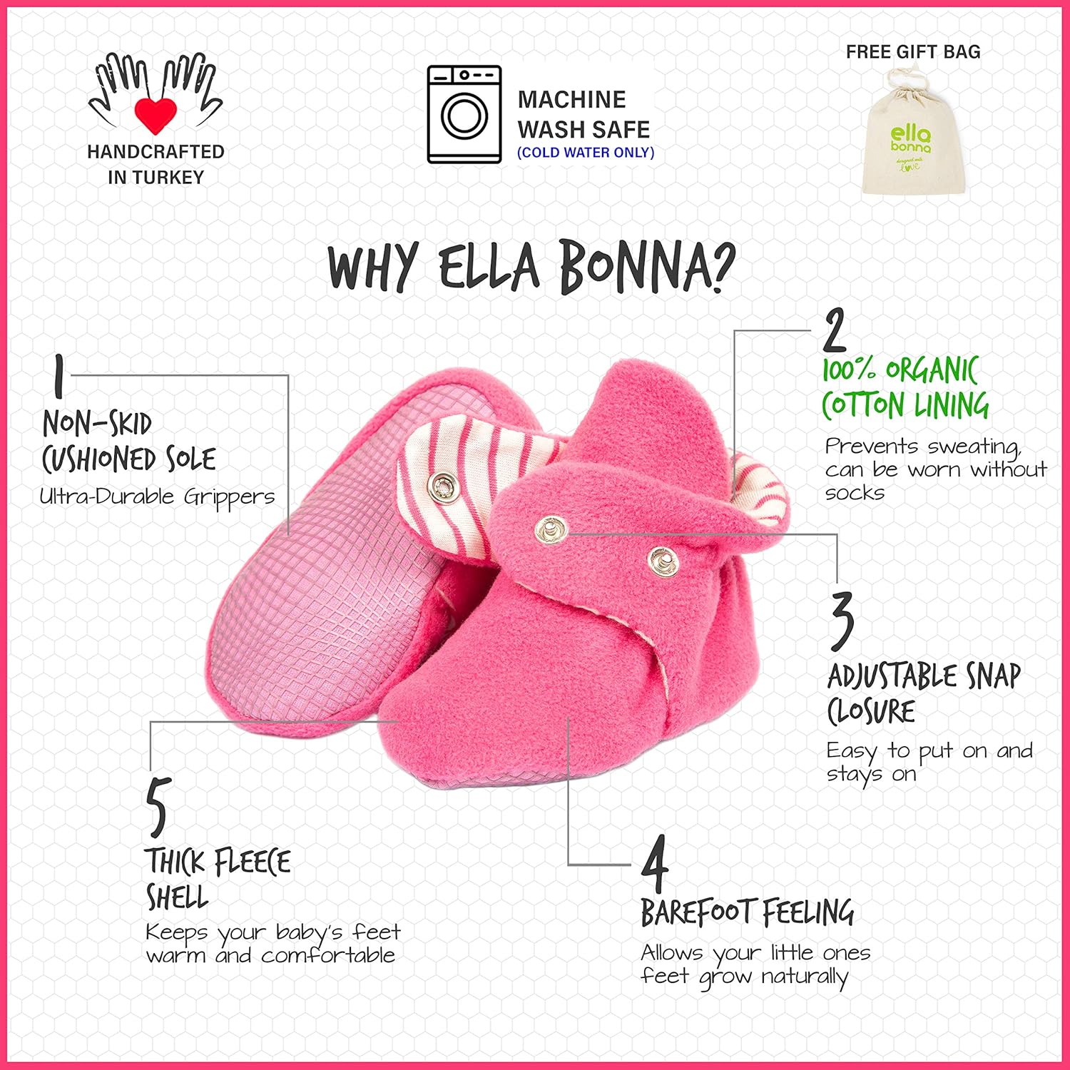  | Ella Bonna Mini Fleece Booties with Non Skid Bottom | Flexible | for Baby Boys Girls Toddlers | Boots