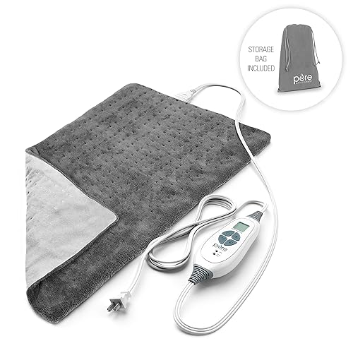Pure Enrichment PureRelief XL Heating Pad for Back Pain and Cramps - Fast-Heating, Ultra-Soft Heat Therapy with 6 Temperature Settings and Auto Shut-Off Feature - 12" x 24" (Charcoal Gray)