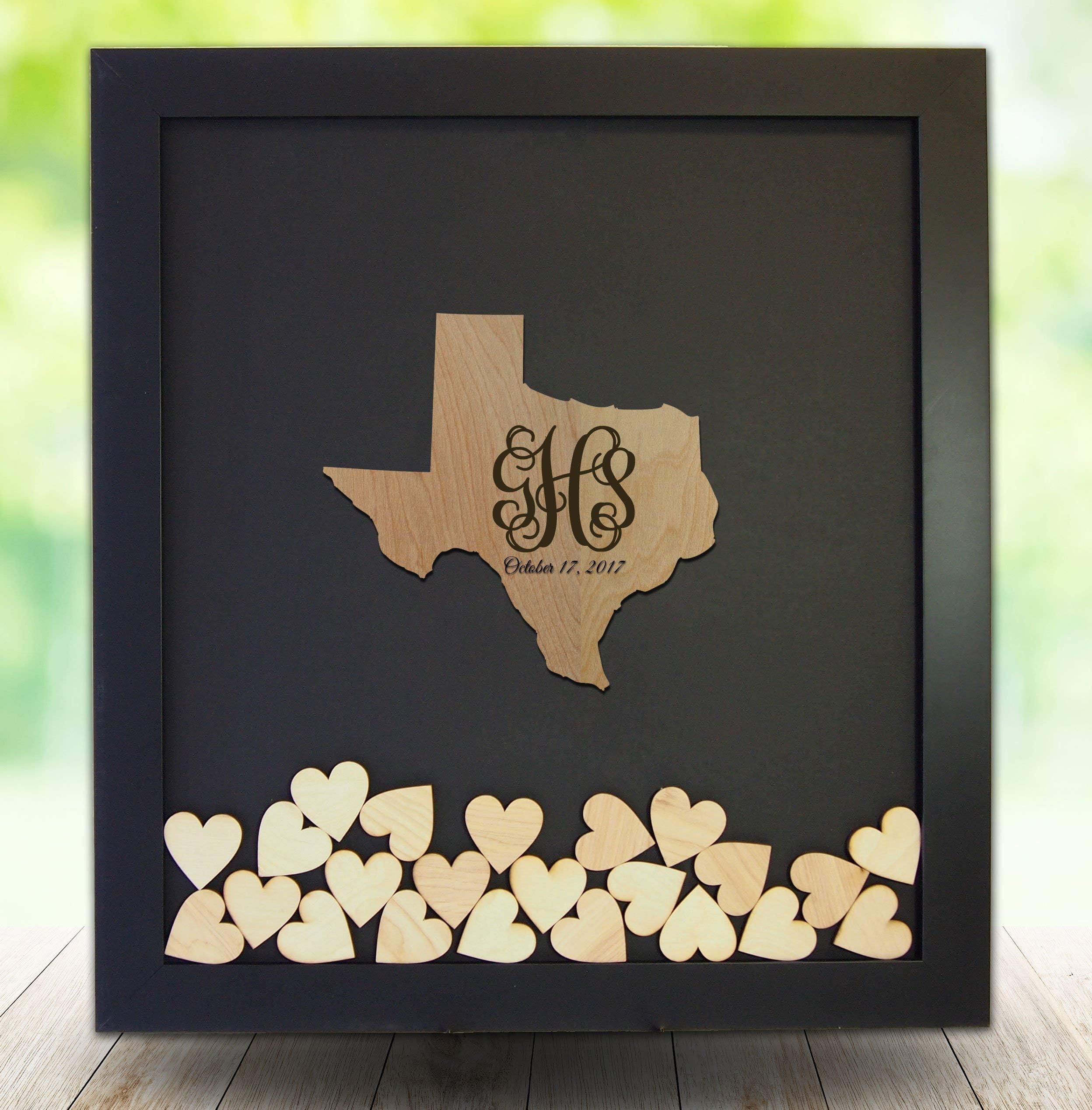 Texas Wedding Guestbook Frame, Dropbox Guestbook,Alternative Guestbook,Drop in Heart Wedding Guestbook, Texas State shape