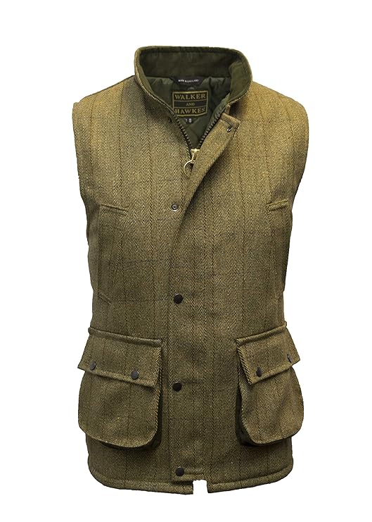 Walker and Hawkes Herren Country-Weste aus Tweed - für die Jagd geeignet - Helles Salbeigrün - Größen 2XS bis 4XL