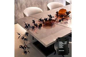 LITBLOOM Halloween Garland with Lights 6FT Battery Operated with Timer, Lighted Black Maple Garland with 48 Orange and Warm White LED Lights for Home Fireplace Mantle Table Fall Halloween Decoration