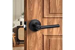 LOQRON Round Style Door Handle with Privacy Locking, Privacy Reversible Door Lever for Bathroom or Bedroom Door, Matte Black Finish