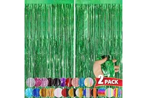 NUWDHP Green Metallic Tinsel Foil Fringe Curtains, 2 Pack 3.3x8.3 Feet Party Streamer for Birthday Party Decorations, Halloween Decor, Foil Curtain Backdrop for Bachelorette Party