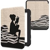 kwmobile Case Compatible with Barnes &amp; Noble Nook Glowlight 4 / 4e Case - eReader Cover - Girl and Books Black/Beige