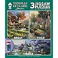 Ceaco - 3 in 1 Multipack - Thomas Kinkade - Clocktower Cottage - 550, 750, 700 Piece Panoramic Jigsaw Puzzles