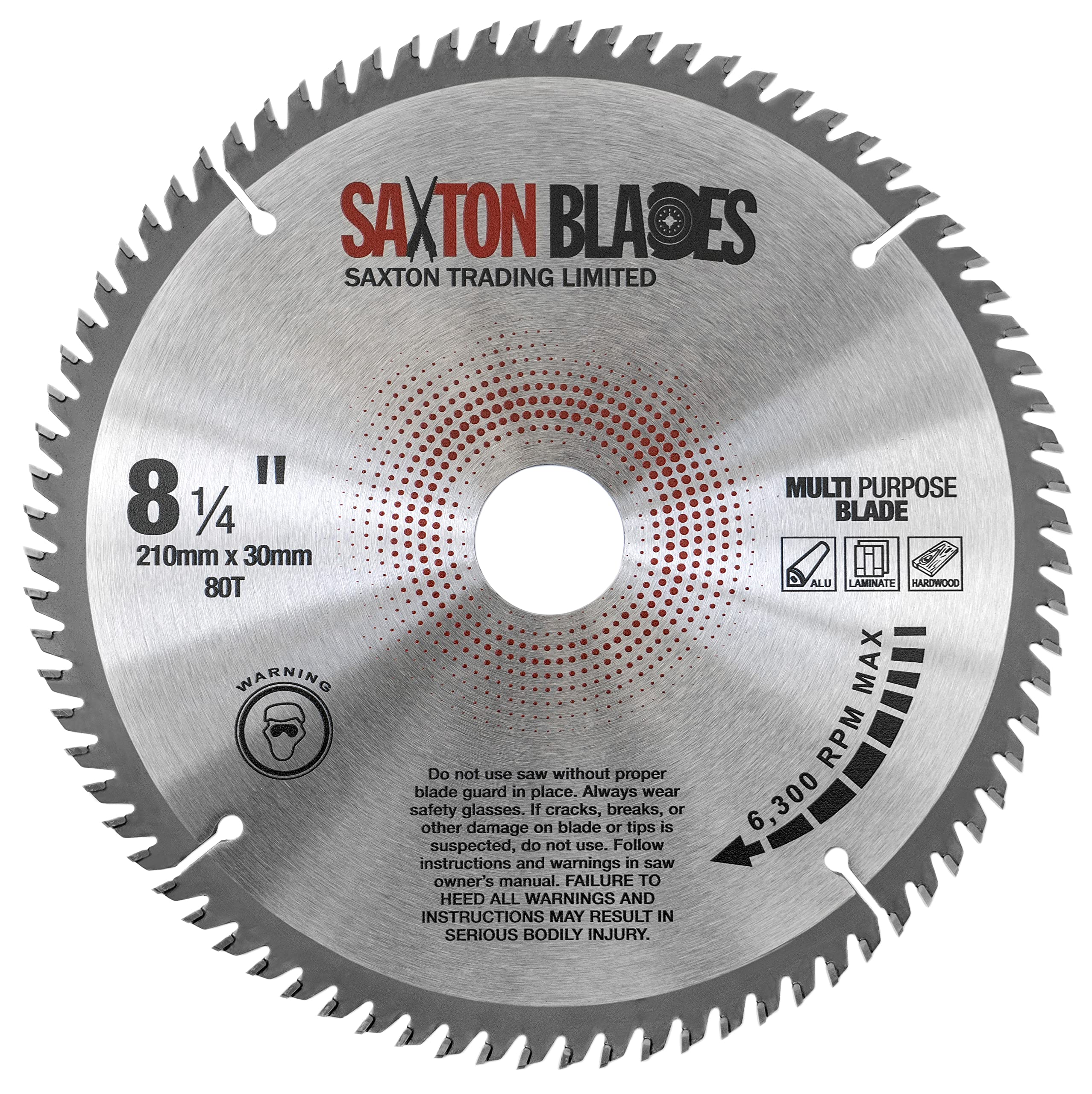 TCT21080TMPB TCG Saxton TCT Circular Saw Blade 210mm x 80T x 30mm Bore (16, 20, 25mm and 25.4mm ring) Aluminium Laminate Hardwood