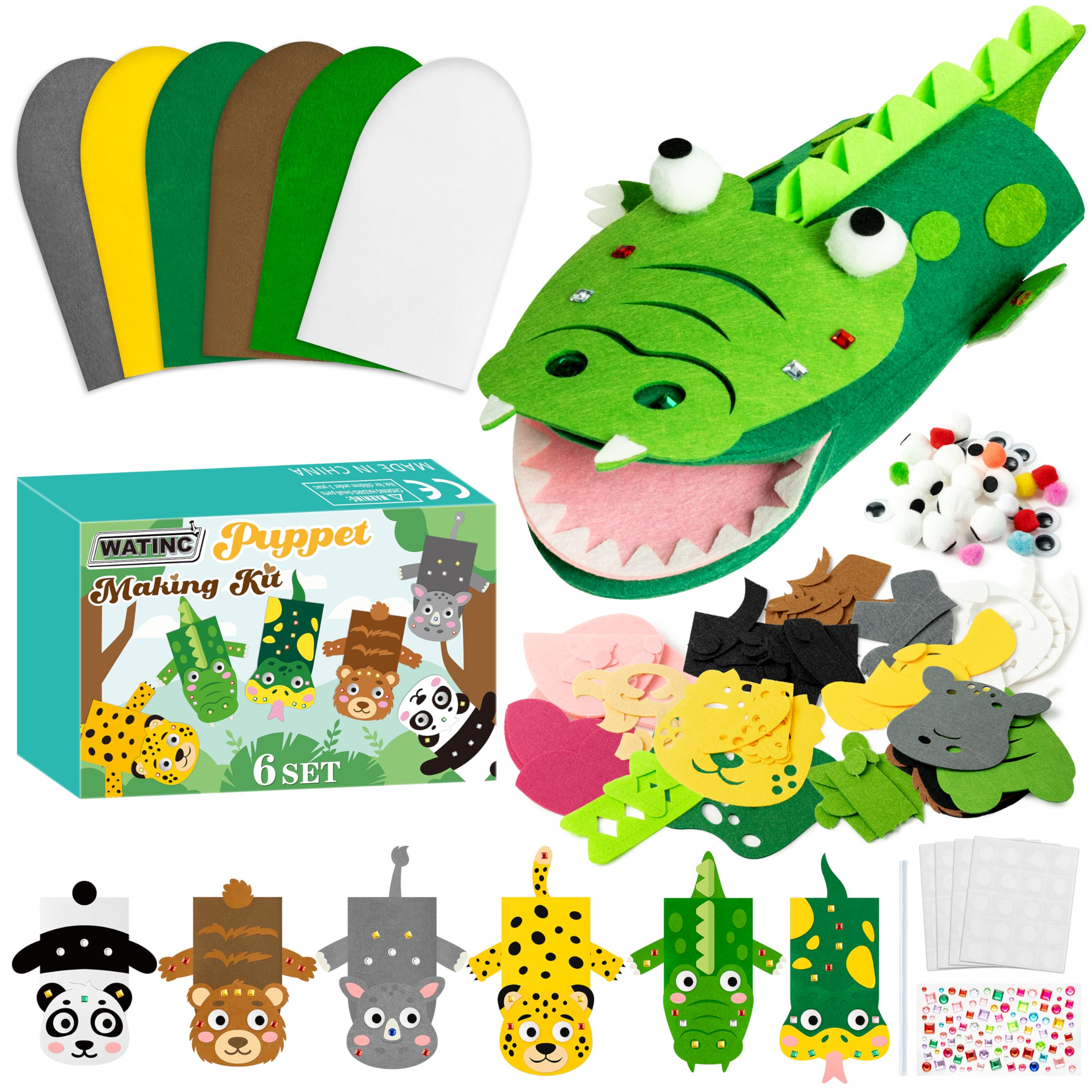 WATINC 6Pcs Hand Puppet Making Kit, Art Craft Felt Sock Puppet Toys, Creative DIY Make Your Own Pompoms Wiggle Googly Eyes Storytelling Role Play Party Supplies Gift for Girls Boys (Ocean Animals B)