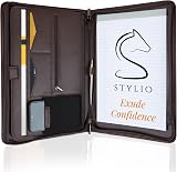 STYLIO Zipper Padfolio Walnut Faux Leather Binder Organizer view 1