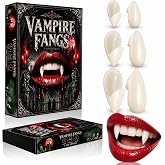 Vampire Teeth Fangs, Realistic Vampire Fangs Halloween Vampire Accessories | Snug Fit Fake Fangs for Cosplay Adults Halloween Costume Makeups, 3 Sizes with Upgraded Reusable Adhesive