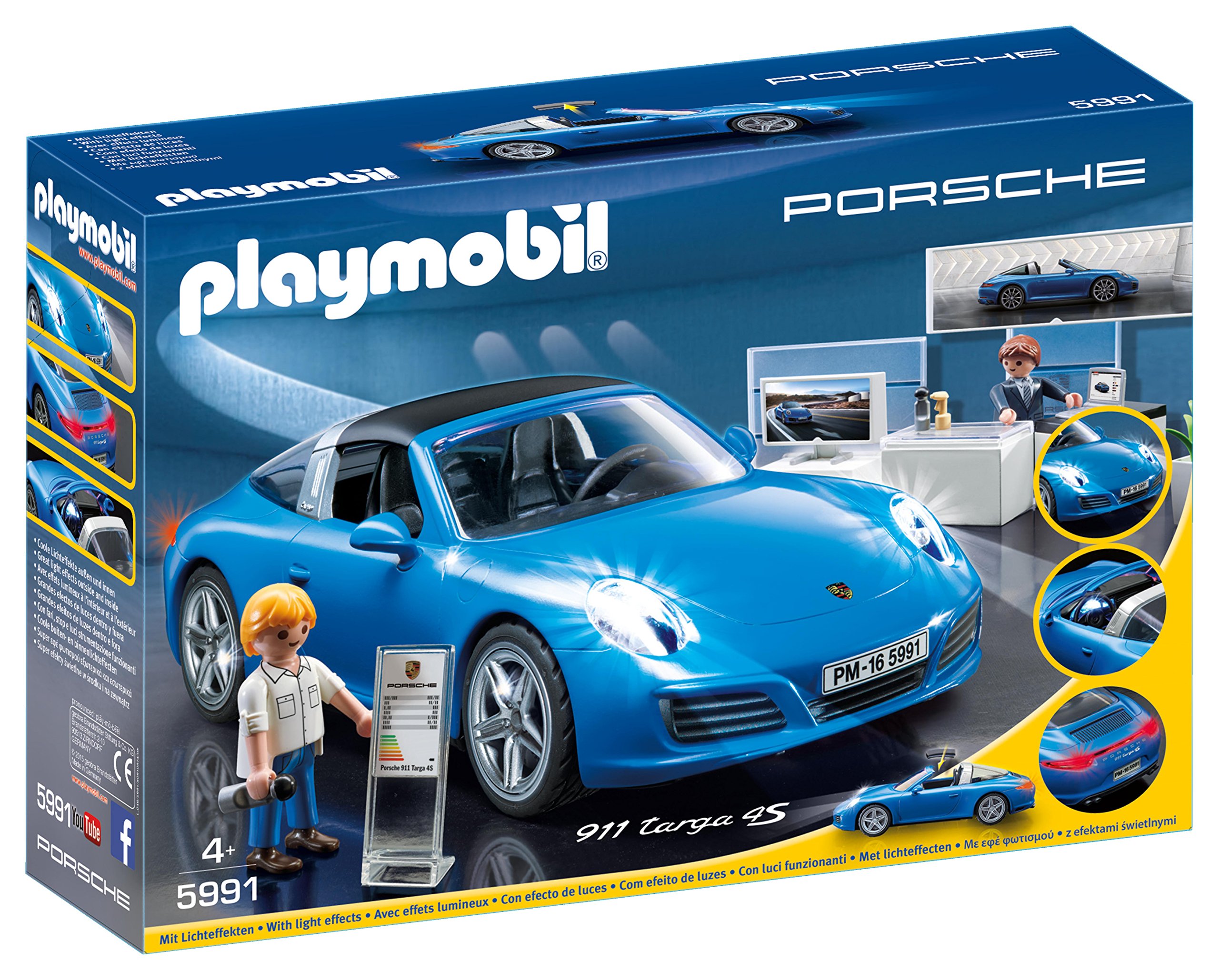 Playmobil 5991 Porsche 911 Targa 4S with Lights and Showroom, Fun Imaginative Role-Play, PlaySets Suitable for Children Ages 4+
