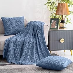 Homiest Cable Knit Throw Blanket and Pillow