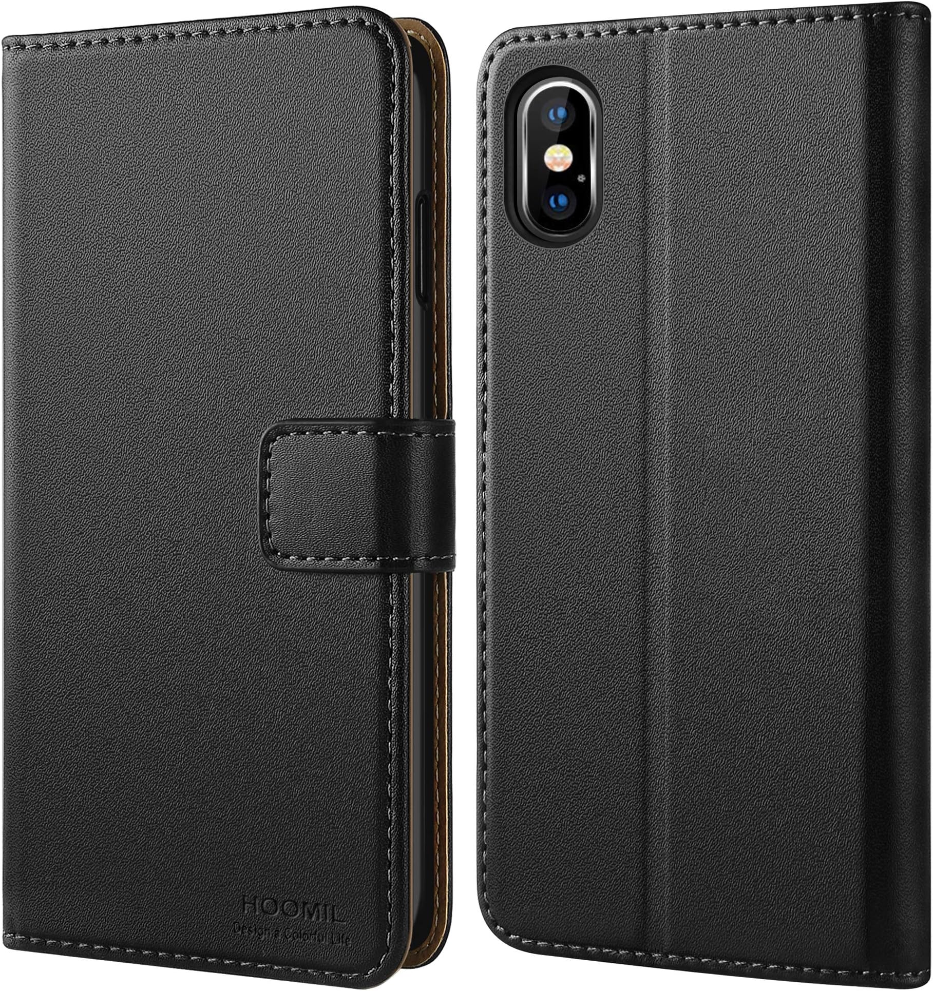 HOOMIL MagFlip Series Designed for iPhone XS Max Case, Premium Leather Flip Wallet Phone Case with Card Holder - Black