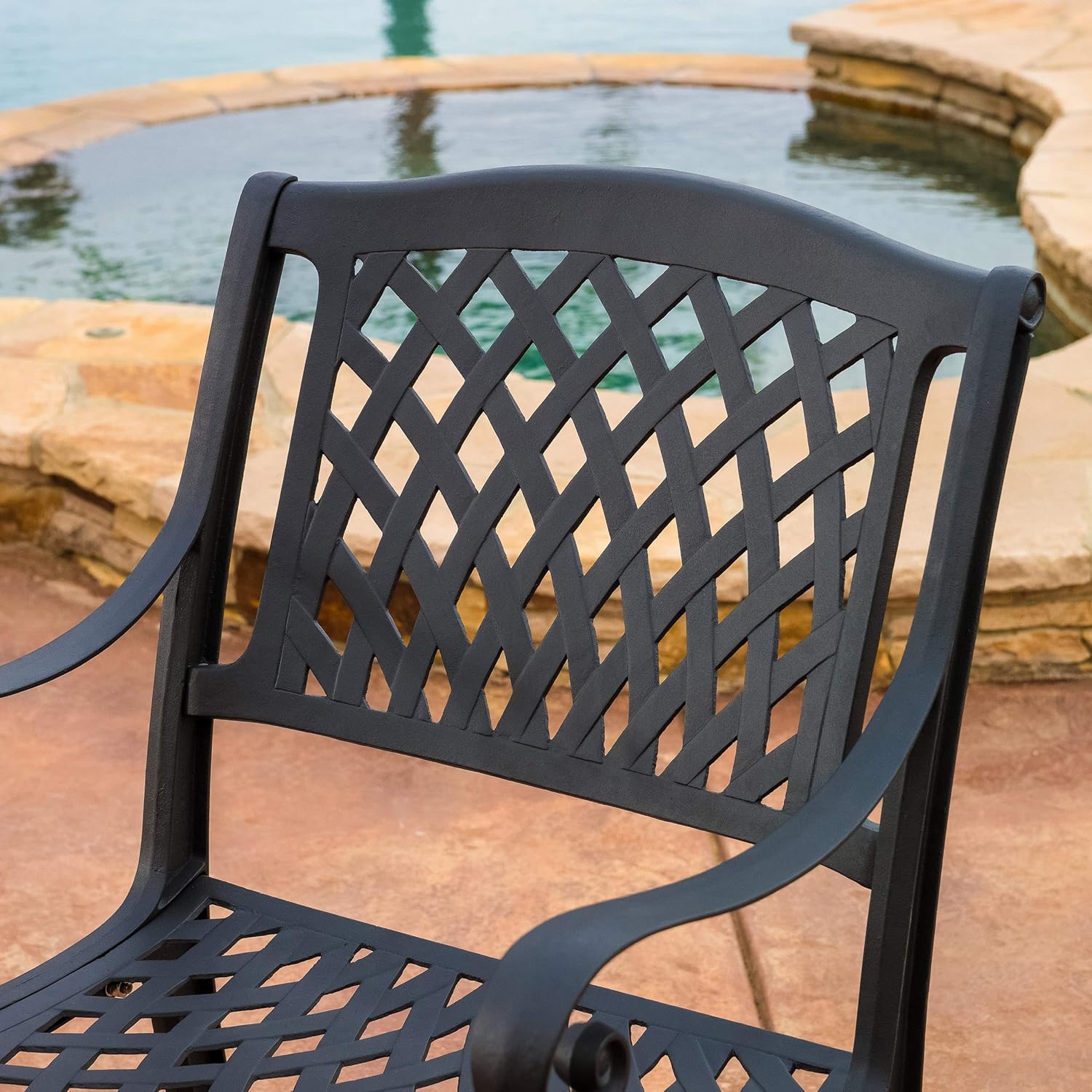 Christopher Knight Home Hallandale Outdoor Cast Aluminum Chairs, 2-Pcs Set, Black Sand: Garden & Outdoor
