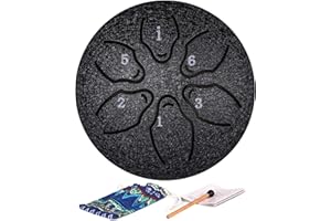 77OUTDOOR Steel Tongue Drum with Bag, Mallets, Music Book - 3 Inch, 6 Note Handpan for Kids and Adults - Outdoor Drum for Camping, Meditation or Yoga (Black)